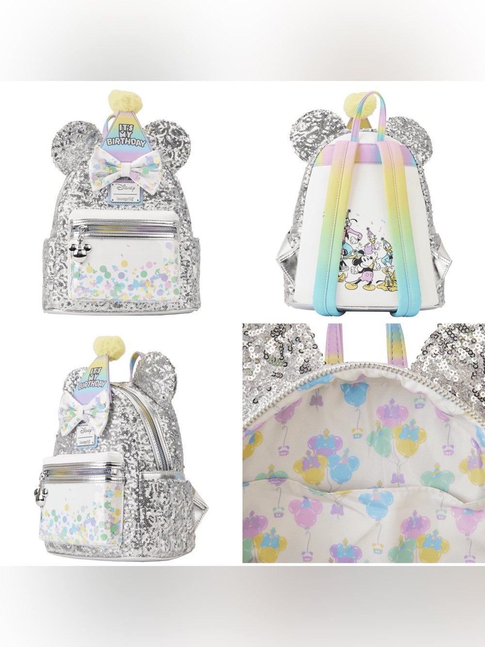 NWOT Loungefly Disney Mickey & Friends Birthday Celebration Sequin Backpack